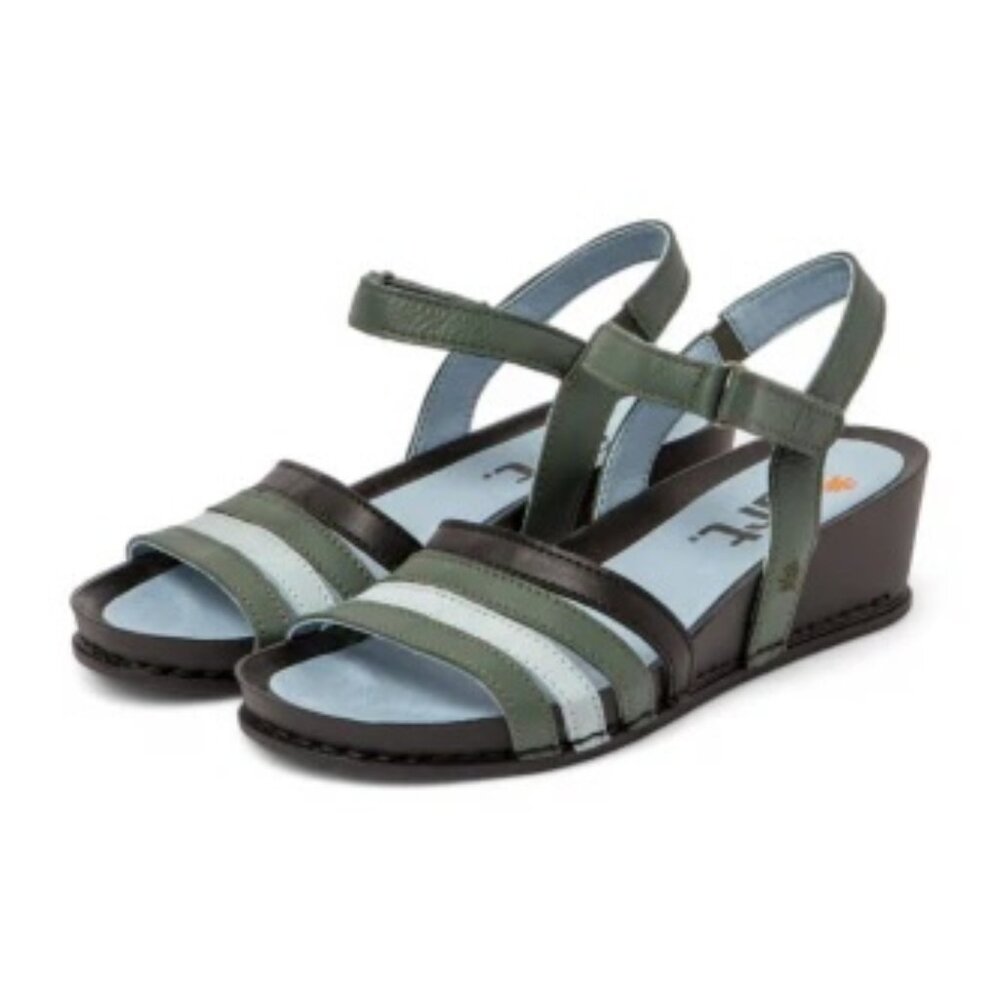 Women's Multicolor Green and Black Wedge Sandals: Art I Imagine